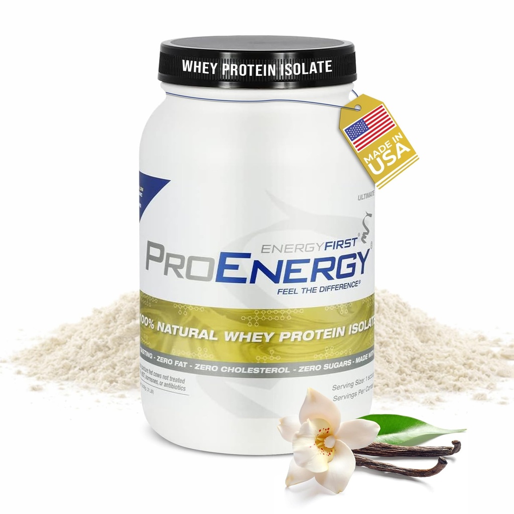 EnergyFirst Vanilla Whey Protein Isolate - Grass Pasture Fed, Μηδενική Λακτόζη, Χωρίς Γλουτένη, Όλα-Φυσικά, Χωρίς ζάχαρη Shake για Keto & Recovery, 2lb