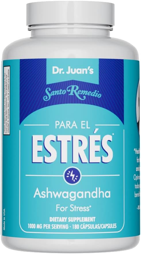 Santo Remedio Ashwagandha, Stress Support, Dietary Supplement, 1000 mg Per Serving, 180 Capsules, No Artificial Flavors, No Artificial Colors, Sugar & Sodium Free, Vegetarian