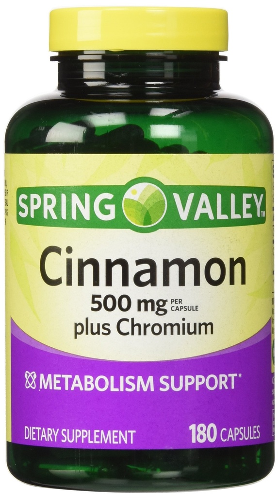 Spring Valley - Κανέλα 500mg Plus Chromium, Twin Pack, 2 φιάλες των 180 καψακίων