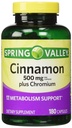 Spring Valley - Κανέλα 500mg Plus Chromium, Twin Pack, 2 φιάλες των 180 καψακίων
