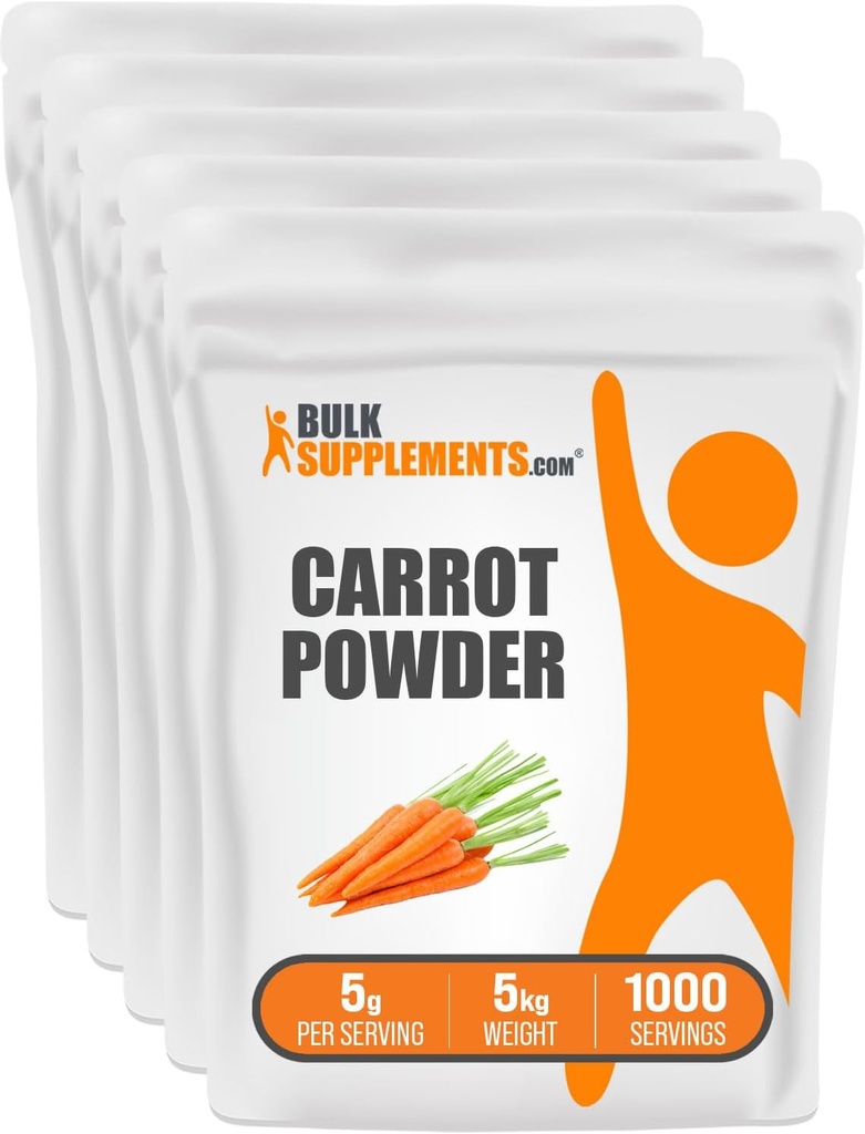 BulkSupplements.com Carrot Powder - Superfood Powder Supplement, Carrot Supplement - for Smoothies & Baking, Vegan & Gluten Free, 5g per Serving, 5kg (2.2 lbs) (Pack of 5)