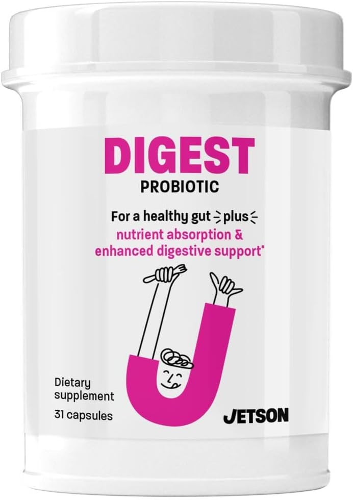 Jetson Digest - Digesttion & Immune Support Probiotic Formulation – Προάγει την τακτική κίνηση του εντέρου, βελτιώνει την πέψη και την αιμορραγία, υποστηρίζει την ασυλία - Χωρίς γλουτένη, χορτοφαγικά, μη ΓΤΟ (31 κόμης)