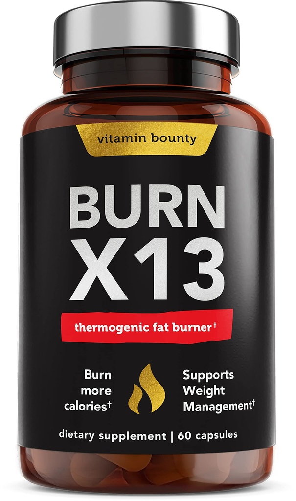 Vitamin Bounty Advanced Thermogenic Fat Burner for Men & Women - Burn X13 Weight Loss Supplement with 13 Powerful Ingredients - Metabolism Booster, Energy & Appetite Control - 60 Capsules
