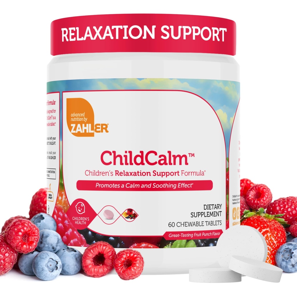 Zahler ChildCalm, Kosher Punch Φρούτων Μασώμενα Μαγνήσιο για τα παιδιά - Φυσική ηρεμία, υποστήριξη διάθεσης, και χαλάρωση - Παιδιατρικό συμπλήρωμα μαγνησίου, 60 δισκία