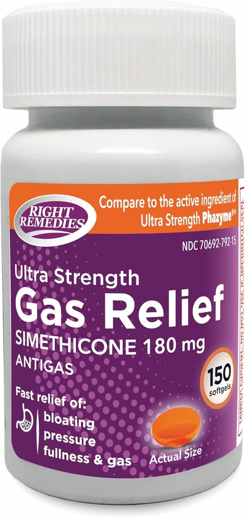 Αέριο Ανακούφιση Ultra Strength, 180mg Σιμεθικόνη (150 Softgels) Γρήγορη Ανακούφιση από το Αέριο, Αίμα, Πλήρως, Επώδυνη Δυσφορία, Σύγκριση με το Ultra Strength Phazyme Active Ingredient