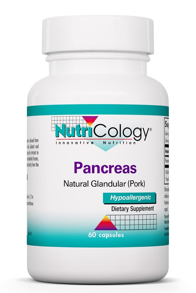 Nutricology Pancreas Pork 425mg συμπλήρωμα - Παγκρεατικό φυσικό γλοιώδες, παγκρεατικό ένζυμα, αμυλάση, πρωτεάση, λιπάση, Hypoallergenic - 60 Count