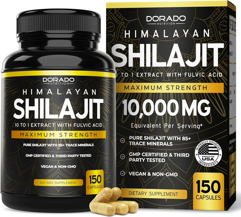 Shilajit με 85+ Trace Minerals (150 Κάψουλες, 1000mg Extract per Serving) Καθαρές κάψουλες Shilajit για άνδρες & γυναίκες με Fulvic Acid για Ανοσολογική Υποστήριξη - Third Party Tested, Non GMO, Vegan & USA Made