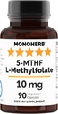 MONOHERB L- Methylfolate 5- MTHF 10 mg - 90 κάψουλες χορτοφαγικών - Συμπλήρωμα φολικό μεθύλιο