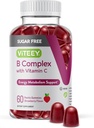 VITEEY Vitamin B Complex Gummies with Vitamin C, Sugar Free - Energy, Metabolism & Nerve Health - B6, B12, Folic Acid, Biotin - Vegan, Gelatin Free, GMO Free - Tasty Chewable Strawberry Flavored Gummy