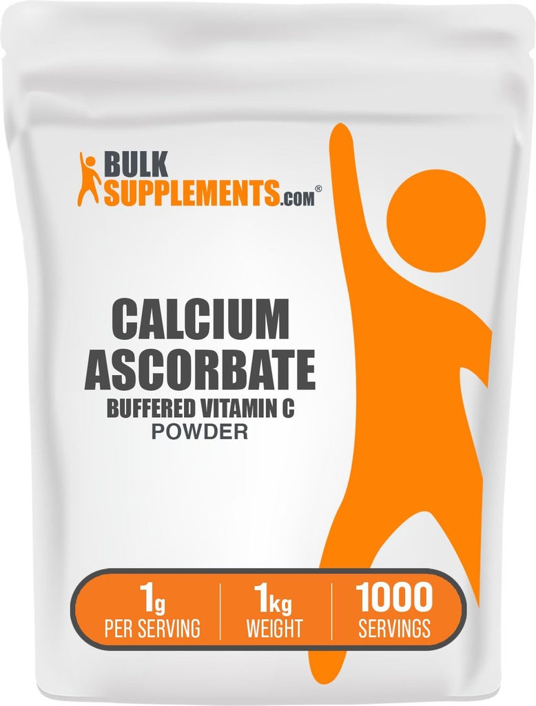 BulkSupplements.com Ασκορβική σκόνη ασβεστίου - Συμπλήρωμα μπουκωμένης βιταμίνης C, Σκόνη ασβεστίου - Vegan & Gluten Free, 1g ανά Σερβίρισμα, 1kg (2,2 lbs) (Pack of 1)