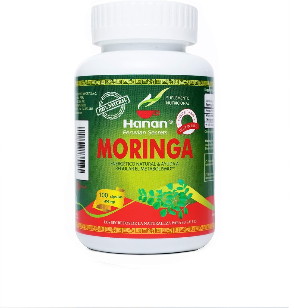 Hanan Moringa Superfood σκόνη κάψουλες 100 ct. καθαρό Moringa oleifera Lam από το Περού