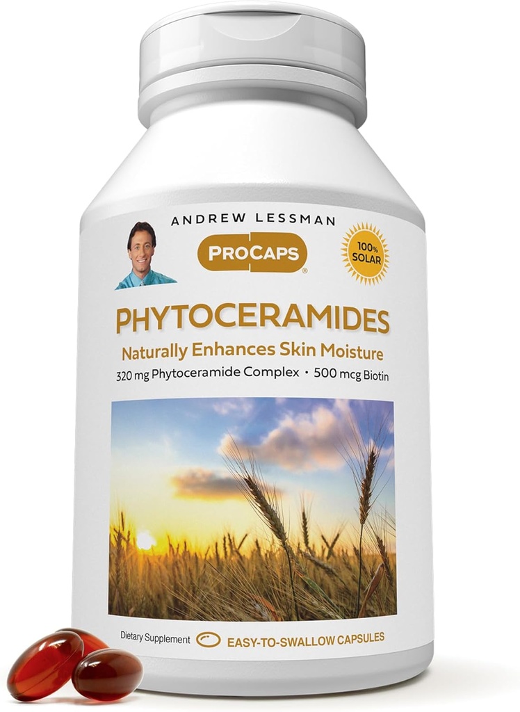 ANDREW LESSMAN Φυτοκεραμίδια με Biotin 240 Softgels - Vital Natural Internal Moisturizer του δέρματος. Φυσικά ενισχύει το μαλακό, απαλό, απαλό δέρμα. Χωρίς Πρόσθετα. Μικρό εύκολο να καταπιείτε Softgels