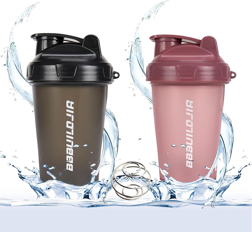 2 PACK Shaker μπουκάλι συγκρατεί μέχρι 17oz, Bling Ball Whisk, Portable Pre Proteinary Protein Drink Cup, Mixes Cocktails Smoothies Shakes, BPA Δωρεάν & Πλυντήριο πιάτων Safe Black/Pink