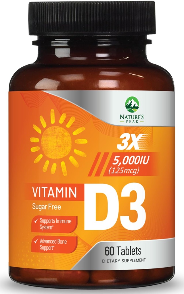 Βιταμίνη D3 5000iu (125 mcg) Υποστήριξη για την Ανοσοποιητική Υγεία - Υψηλής Ικανότητας Συμπλήρωμα για τα οστά, τα δόντια, τους μύες - VIT D, Vegan, Gluten Free, Raspberry Flavor - 60 Μασώμενα δισκία