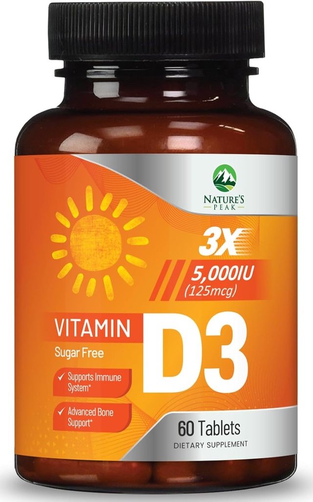 Vitamin D3 5000iu (125 mcg) Immune Health Support - High Potency Vitamin D Dietary Supplement for Bone, Teeth, Muscle - Nature's VIT D, Vegan, Gluten Free, Raspberry Flavor - 60 Chewable Tablets