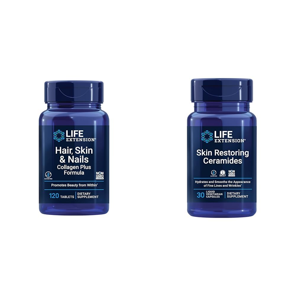 Επέκταση ζωής Μαλλιά, δέρμα & νύχια Collagen Plus Formula 120 Count & Skin Restoring Ceramides 30 Liquid Vegetarian Κάψουλες
