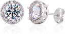 Sterling Silver Handcrafted Zircon Gemstone Halo 9mm Stud Earrings