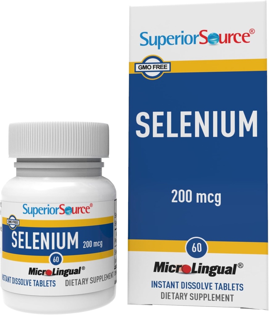 Superior Source Selenium 200 mcg - Immune Health Support Supplement - Selenomethionine Tablets Aid Thyroid Gland Function - Supplement Supports Recycling of Vitamin E - 60 Instant Dissolve Tablets
