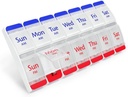 EZY DOSE Push Button (7-Day) Pill Case, Medicine Planner, Daily Vitamin Organizer, 2 φορές την ημέρα AM/PM, Μεγάλα διαμερίσματα, Αρθρίτιδα Φιλικό, Εύκολο στη χρήση, Καθαρές Λίδες, Κόκκινο / Μπλε, BPA Δωρεάν