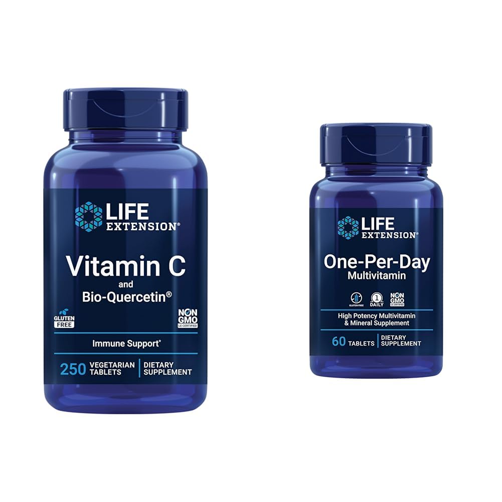 Life Extension Vitamin C & Quercetin Phytosome Plus Multivitamin with 25+ Vitamins, Minerals & Extracts - 250 Tablets, 60 Tablets