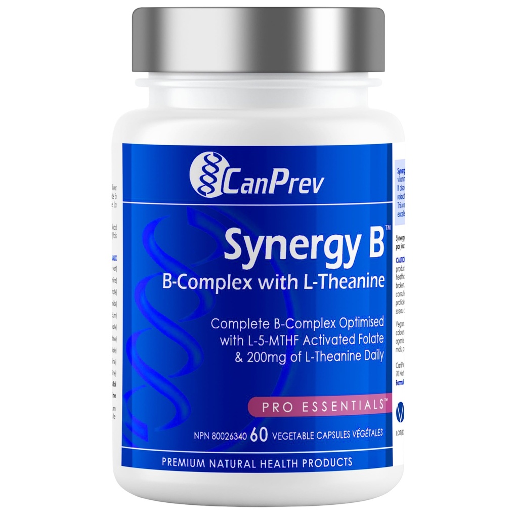 CanPrev Synergy B Complex with L-Theanine 60 Κάψουλες 30-Ημέρες προσφοράς - Προώθηση της ψυχικής χαλάρωσης, βελτίωση της ενέργειας, Γνωστική σαφήνεια και το σώμα υποστήριξης & μυαλό - Vegan, μη GMO και Gluten-free