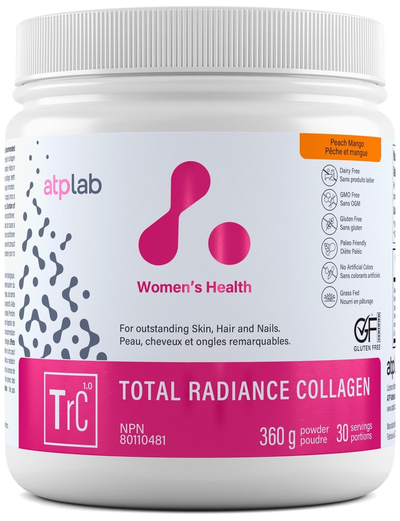 ATP LAB Total Radiance Collagen - Ροδάκινο Mango Flavor, 360g - Κολλαγόνο Peptides Σκόνη για γυναίκες - Υδρολυμένο συμπλήρωμα πρωτεΐνης κολλαγόνου με Βιοτίνη