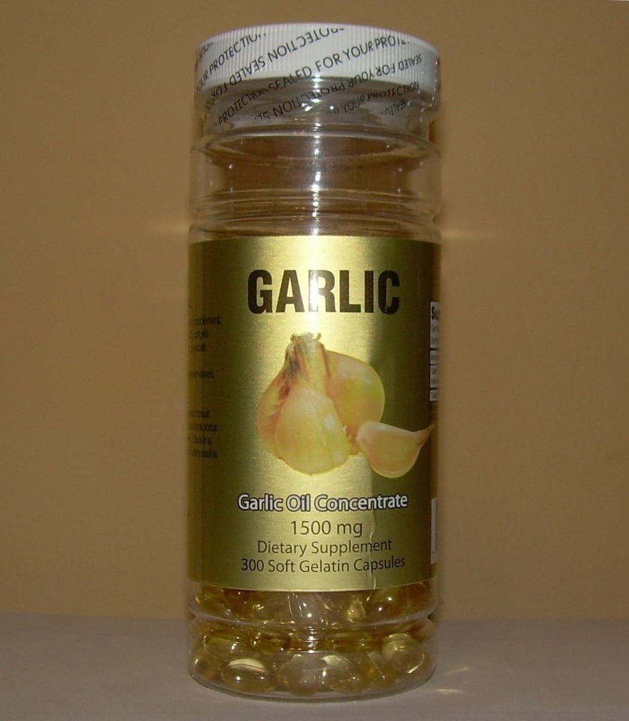 Συμπύκνωμα ελαίου σκόρδου 1500 MG, χωρίς χοληστερόλη, 300 μαλακές κάψουλες Ζελατίνης