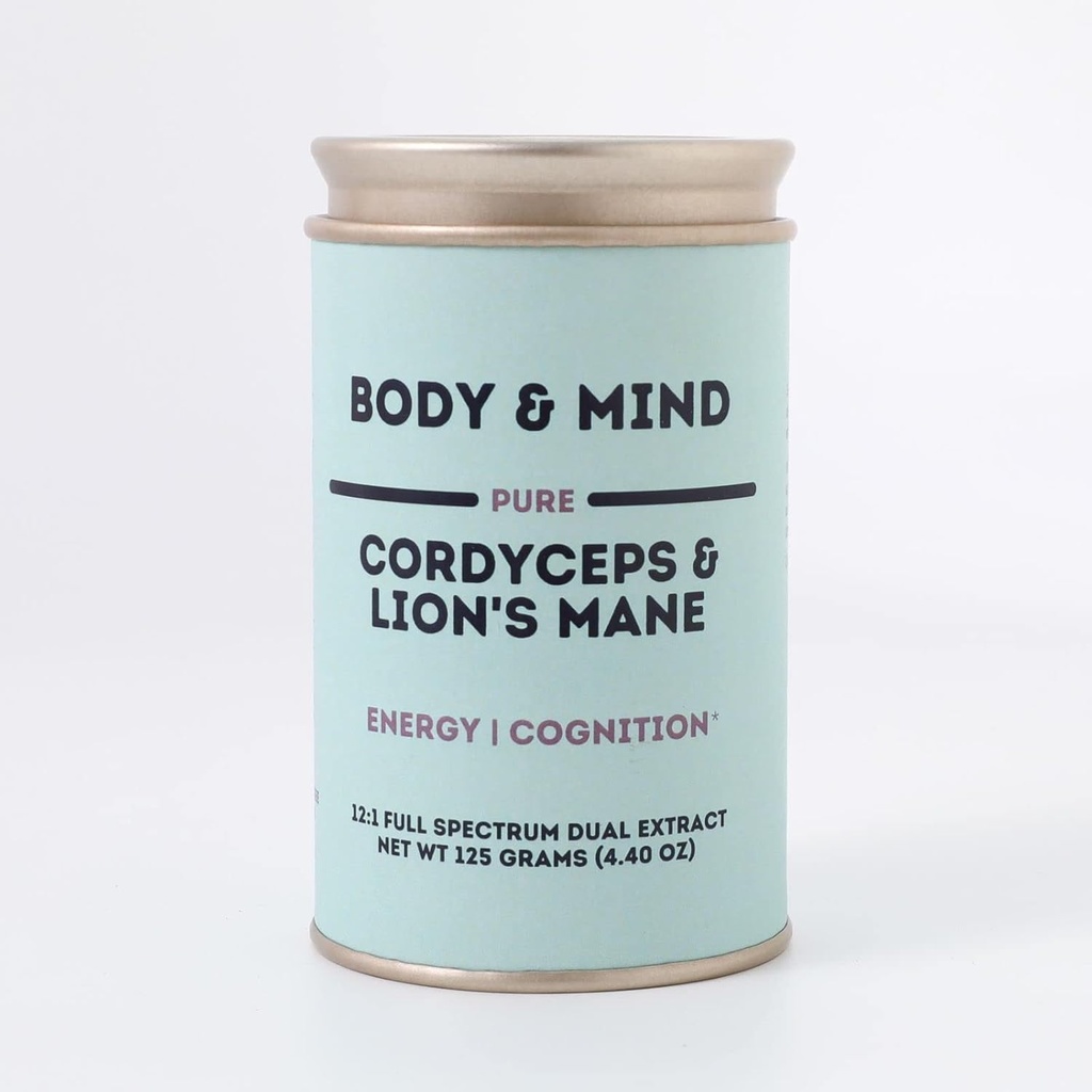 Body & Mind - Καθαρό βιολογικό λιονταράκι Μανιτάρια & Cordyceps Μανιτάρια 12:1 Διπλό εκχύλισμα - Εστίαση, Γνωμάτευση, Ενέργεια, Αντοχή - 100% Φρουτιστικά σώματα - Προσθήκη στο νερό / Tea/Coffee/Smoothies - 125 γραμμάρια