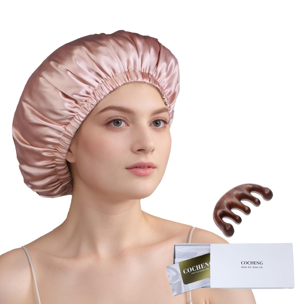 100% Mulberry Silk Bonnet για γυναίκες που κοιμούνται μακριά μαλλιά -διπλό στρώμα καπάκι ύπνου -Silk Sleep Bonnet με ελαστική Stay On Head (Pink, Large)