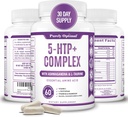 Premium 5-HTP Plus συμπλήρωμα 250mg μέγιστης αντοχής - Sleep Aid, Mood Boost, προωθεί την ηρεμία και χαλάρωση, υποστήριξη διαχείρισης στρες - Ενισχυμένη με βιταμίνη B6, χωρίς γλουτένη, μη-GMO, 60 Veggie Caps