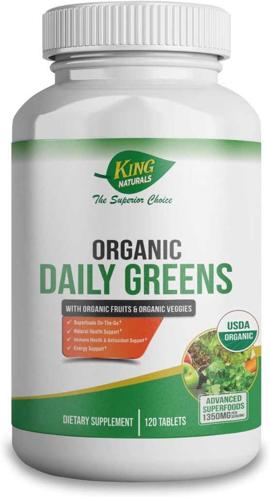 Organic Daily Greens with Organic Fruits & Veggies – USDA Certified, Non-GMO, Vegan – Superfoods On-The-Go Tablets for Immune Support, Antioxidants & Energy