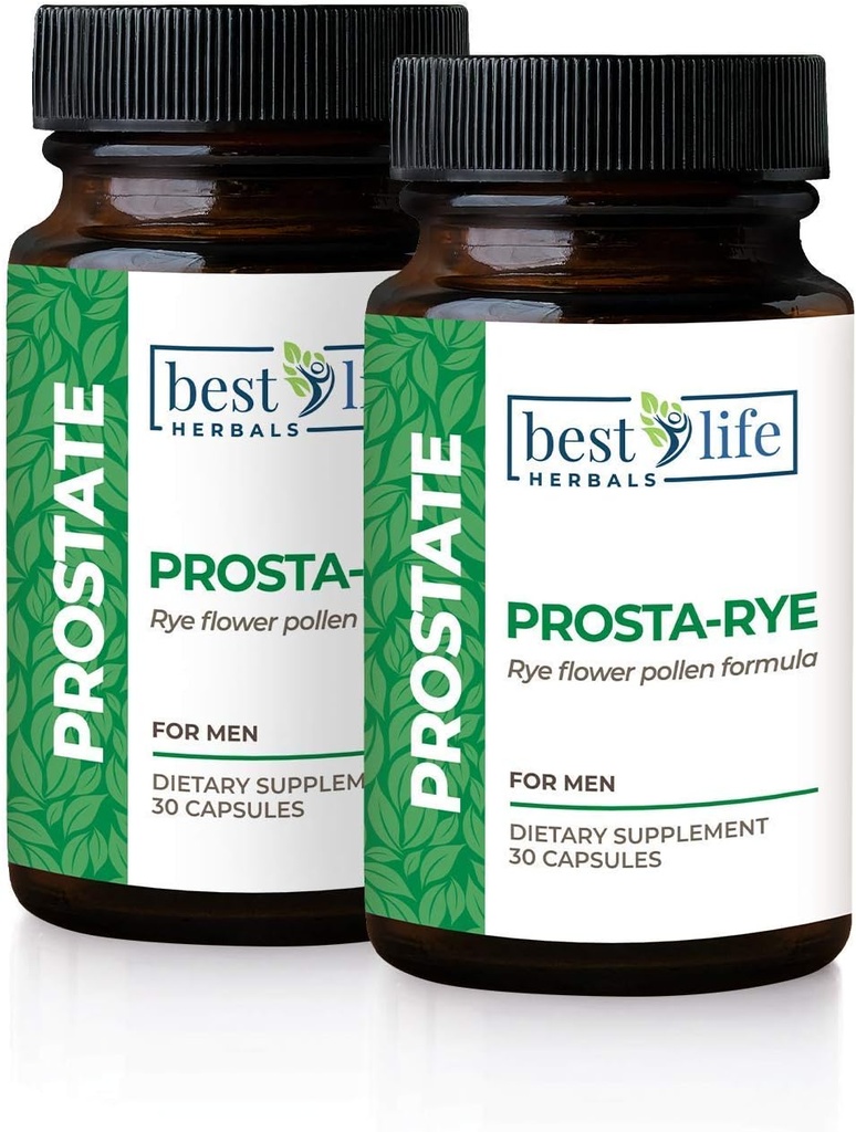 Best Life Herbals Prosta-Rye - Natural Prostate Supplement for Men Experiencing an Enlarged Prostate, Frequent Urination, Overactive Bladder - 2 Bottles, 60 Capsules