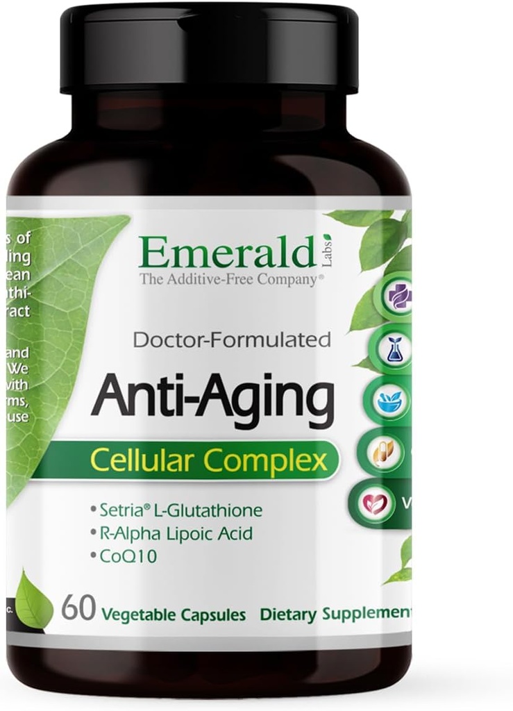 Emerald Labs Anti-Aging Cellular Complex - Supports Healthy Aging & Liver Health with Setria L-Glutathione, CoQ10, R-Alpha Lipoic Acid, Resveratrol & More - 60 Vegetable Capsules (30-Day Supply)