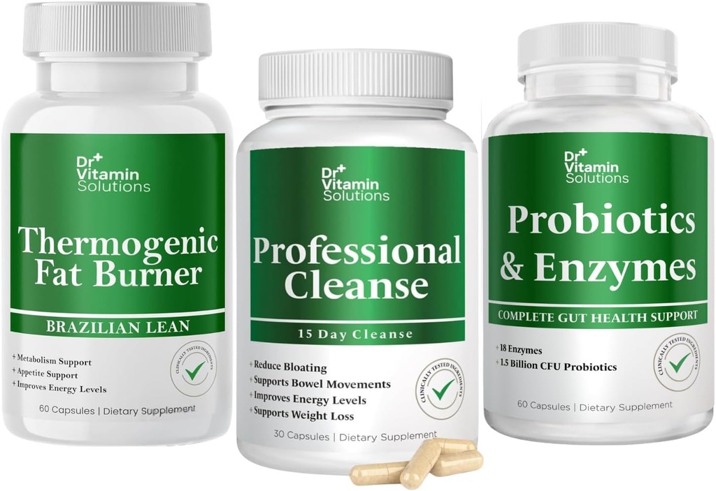 DR VITAMIN SOLUTIONS Θερμογόνο λίπος Burner & Professional Detox Cleanse Bundle - Καθαρισμός 15 ημερών για τη διαχείριση βάρους, την υγεία των ούρων, και την ανακούφιση Bloating - 240 Caps