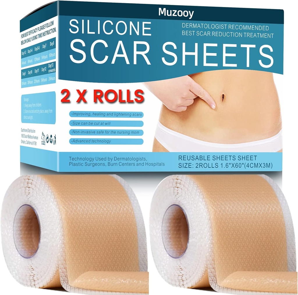 Σιλικόνη Scar Sheets (2 Rolls), Ιατρικού βαθμού Σιλικόνη Scar Tape, Ουλές αφαίρεσης για την ακμή, Καψίματα Ουλές C-τμήμα & Κελόιντ Χειρουργική Ουλές Φύλλα Θεραπείας - 8 Μήνες Προμήθεια
