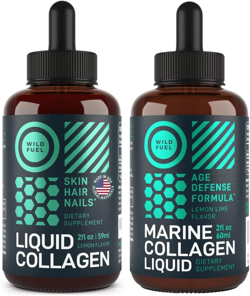 WILD FUEL Marine Liquid Collagen and Liquid Collagen with Biotin Enhanced Collagen Bundle