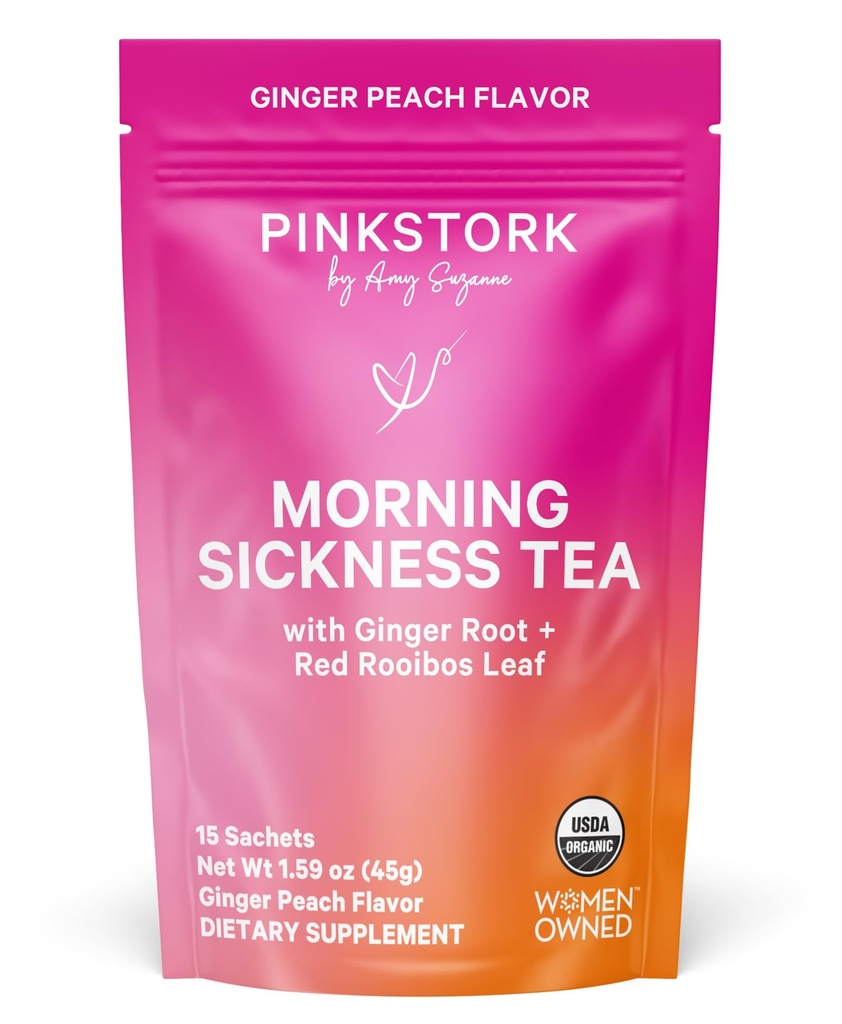 Pink Stork Organic Morning Sickness Εγκυμοσύνη Τσάι - Ζεστό ή Παγωμένο Τσάι - Προγεννητική Heartburn, δυσπεψία, και δυσκοιλιότητα Υποστήριξη - 1ο Trimester Εγκυμοσύνη Πρέπει να έχει - Ginger Ροδάκινο, 15 Σακάκια
