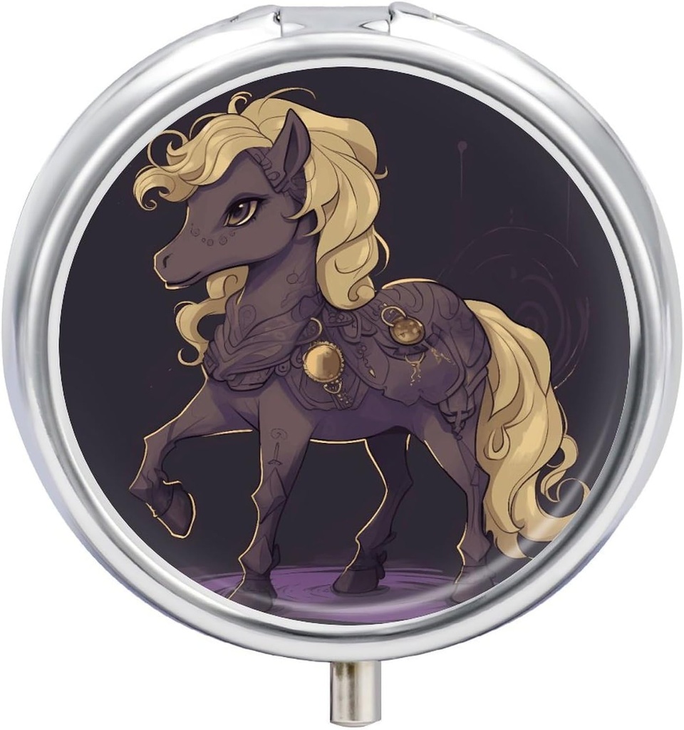 Round Pill Case 3 Διαμέρισμα Clip Art of A Horse Pill Box Mini Medicine Pill Organizer Portable Travel Pillbox για Pocket Purse Metal Pill Till Container για Βιταμίνες Fish Oil Συμπληρώματα