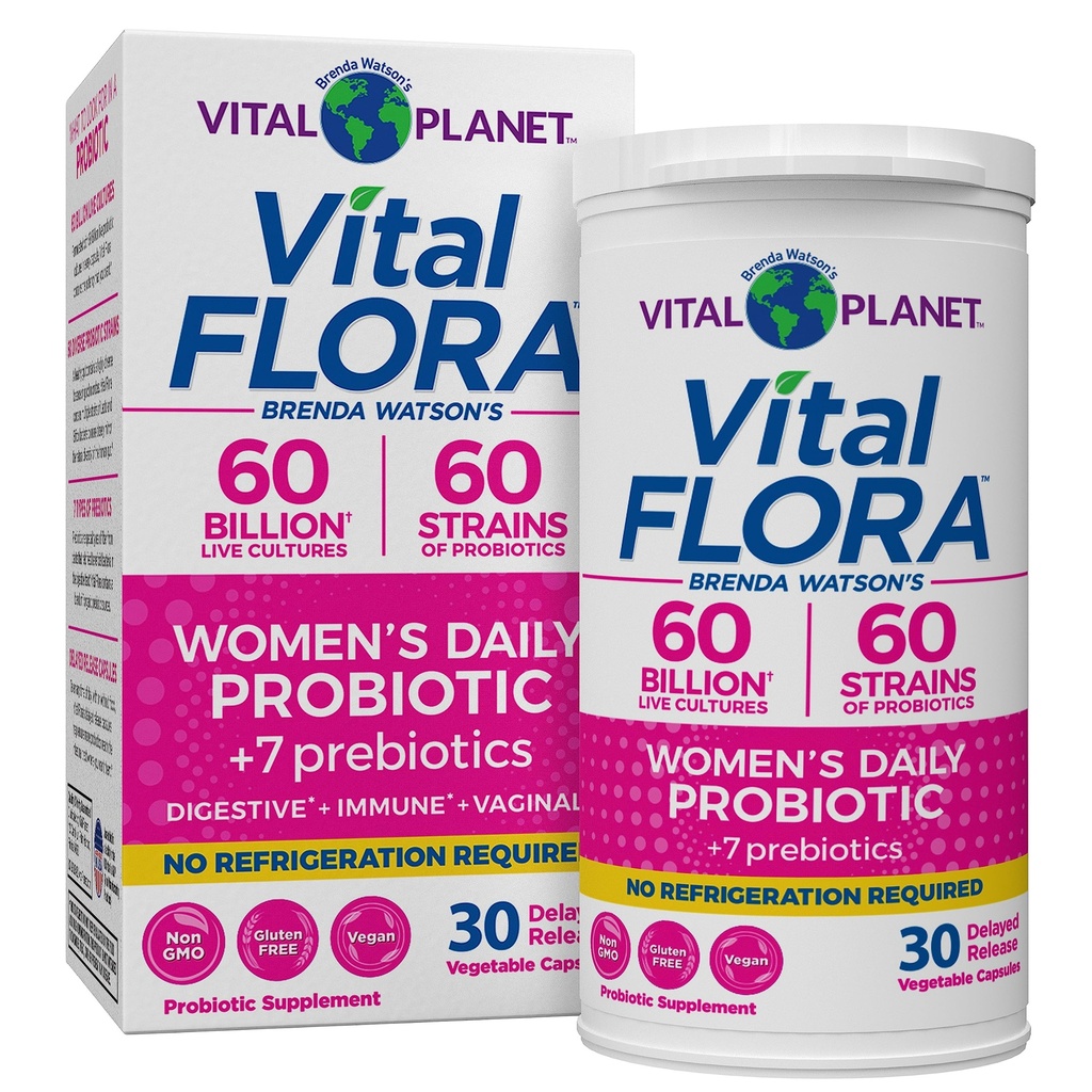 Vital Planet - Vital Flora Probiotics for Women 60 Billion CFU, Diverse Strains, Daily Shelf Stable Probiotic with Organic Prebiotics, for Vaginal Support, Immune and Digestive Health 30 Capsules