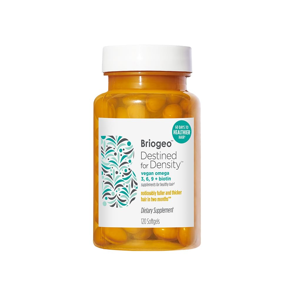 Briogeo Destined for Density Vegan Omega 3, 6, 9 + συμπληρώματα βιοτίνης για υγιή μαλλιά, υποστηρίζει Fuller, υγιή μαλλιά, δέρμα, και νύχια, Vegan, σκληρή-ελεύθερο, 120 Softgels