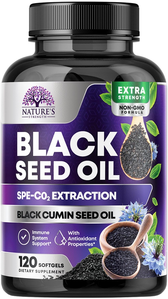 Μαύρο λάδι σπόρων κάψουλες 1000mg με Thymoquinone - Αγνή Nigella Sativa για την υγεία του δέρματος & την ανοσοποιητική υποστήριξη, 100% Blackseed Oil, Amazing Extraction Πάνω από το κρύο Pressed Black Cumin Seed - 120 Softgels
