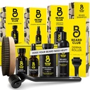 The Beard Club Advanced Beard Growth Kit - Derma Roller, Growth Oil, Βιταμίνες και Βιταμίνη Spray, Σαμπουάν και Boar Bristle Brush - Σετ δώρων - Cedar