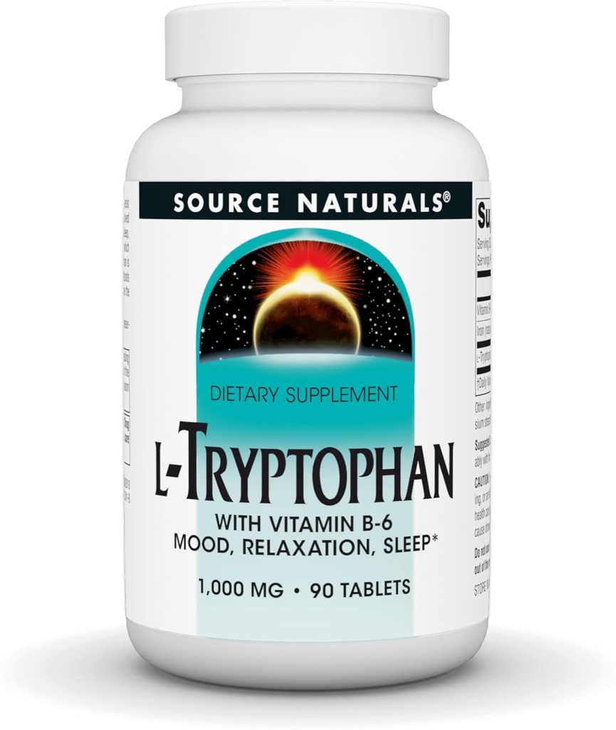 Source Naturals L- Tryptophan με Βιταμίνη Β-6 Υποστήριξη Mood, Relaxation and Sleep - 1000 mg - 90 δισκία