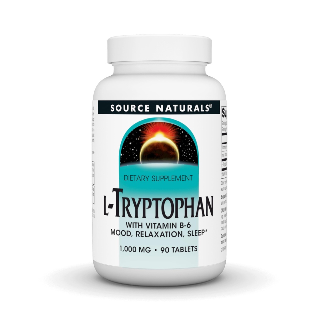 Source Naturals L- Tryptophan με Βιταμίνη Β-6 Υποστήριξη Mood, Relaxation and Sleep - 1000 mg - 90 δισκία