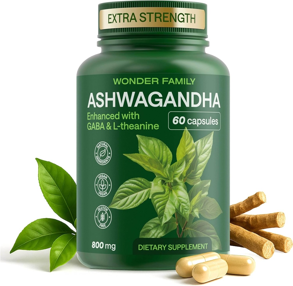 Συγκρότημα Ashwagandha 800mg με GABA, L-Θεανίνη & B6 – Προσαρμοσμένη υποστήριξη για ηρεμία, εστίαση και διάθεση – 60 κάψουλες – Ισχυρότερο από 600mg - Μη ΓΤΟ, Χωρίς γλουτένη