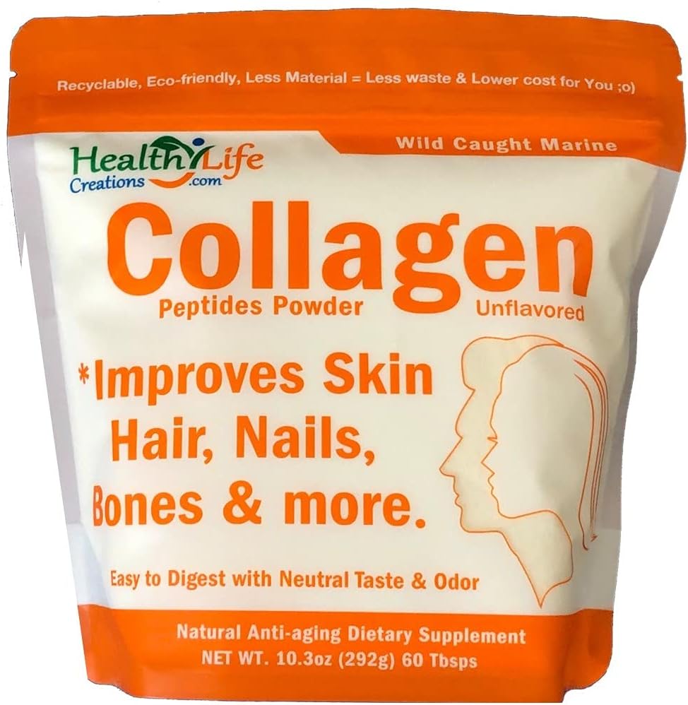 Marine Collagen Peptides Peptides Powder (Άγρια Παγωμένη) 10,3 oz - Άγευστη, Γρήγορη Διάλυση - Anti-Gearing, Heal Gut & Joints - Χωρίς ζάχαρη, Χωρίς γλουτένη, Μη ΓΤΟ