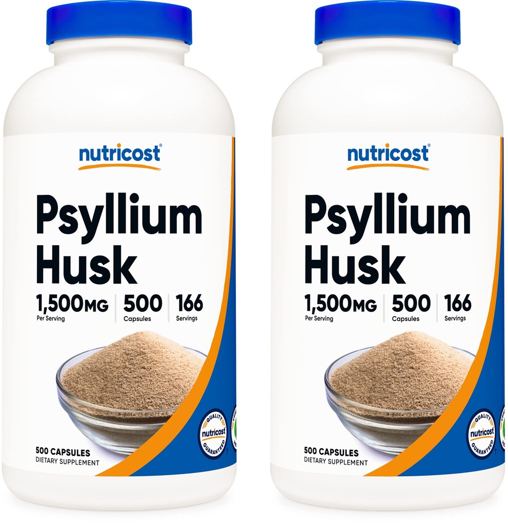Nutricost Psyllium Husk 1500mg; 500 Κάψουλες (2 φιάλες)