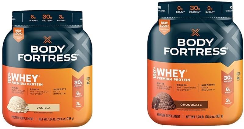 Φρούριο σώματος 100% Whey, Premium Protein Powder, Vanilla, 1,74lbs (Packaging May Vary) & 100% Whey, Premium Protein Powder, Σοκολάτα, 1,78lbs (Packaging May Vary)