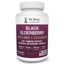 Δρ. Μπεργκ Κάψουλες Black Elderberry (Advanced Immune Support*) με 15.000 IU Βιταμίνης D, 60 mg ψευδαργύρου, & 90 mg Camu Camu - (4-in-1) Sambucus Elderberry Immune Support Supplement - 90 Κάψουλες