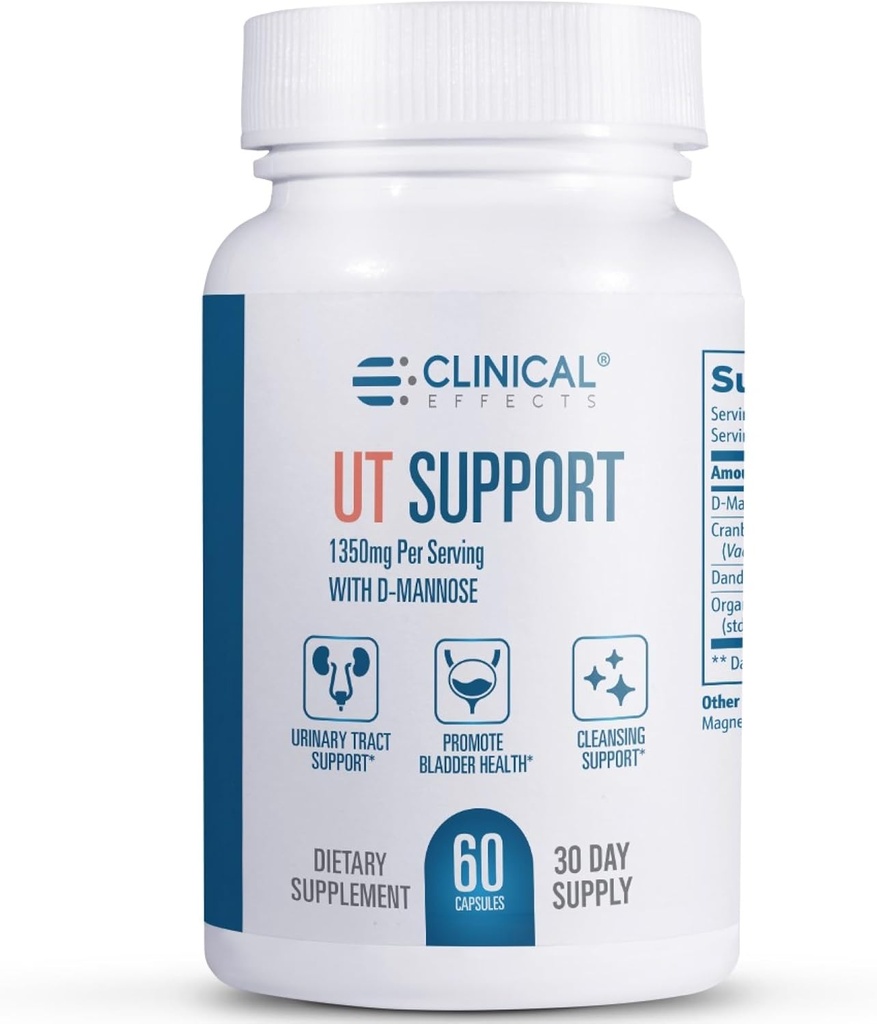 Clinical Effects UT Support - Natural Cleanse and Urinary Tract Health Support - D-Mannose, Dandelion, Hibiscus and Cranberry Pills for Women - 60 D Mannose Capses - Made in The USA